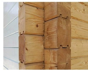 так выглядит стена сруба из профилированогго бруса