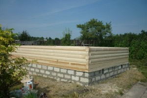 Укладка первых венцов на фундамент и сборка сруба бани